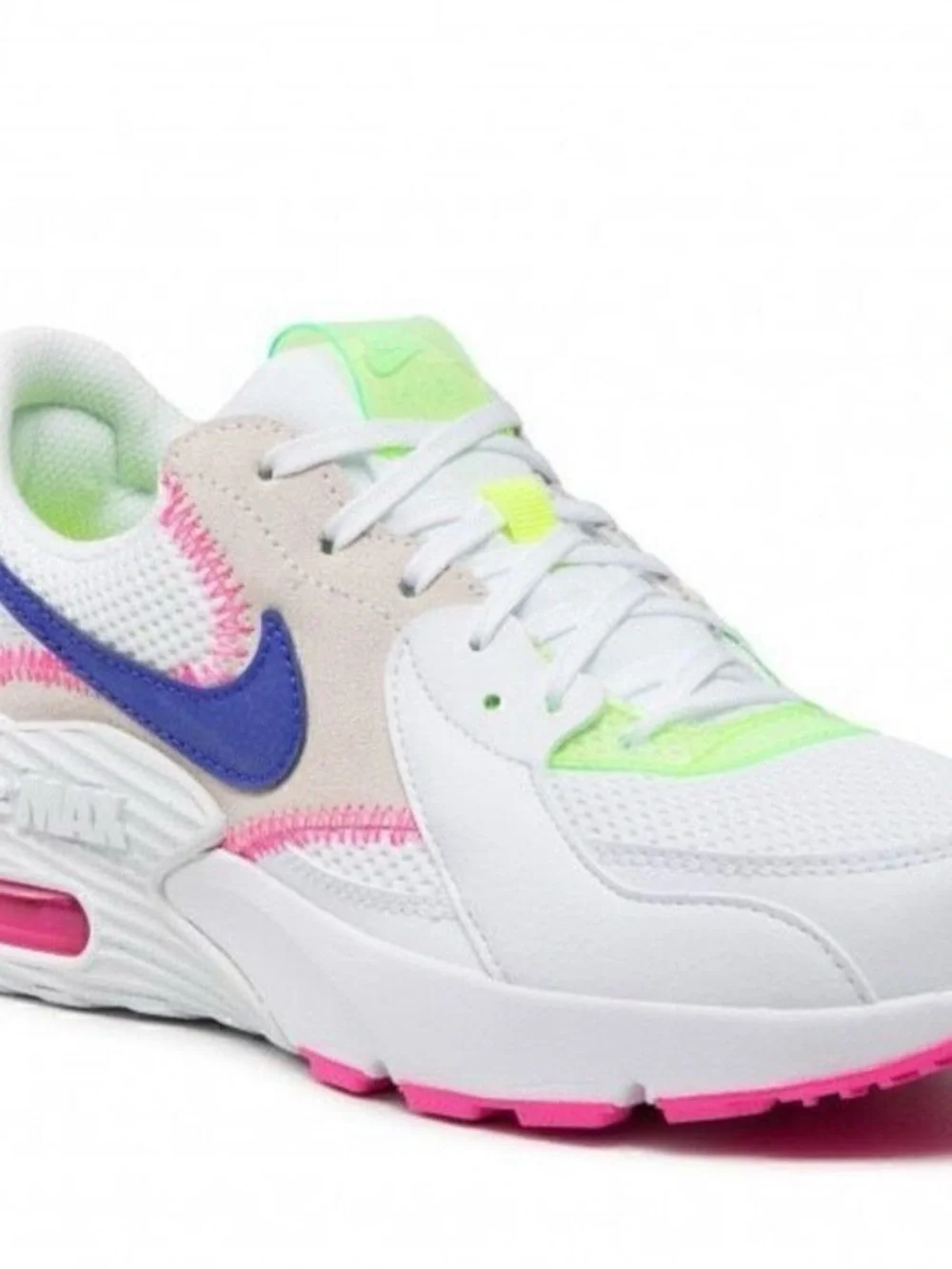 Nike Women's White Sneakers with Neon Green, Pink & Blue Accents